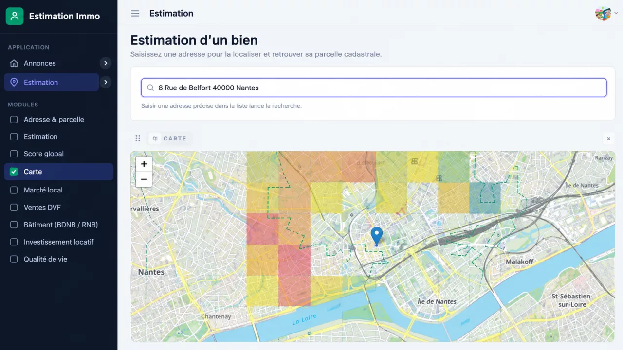 Aperçu du site — Outil d'estimation immobilière — SaaS privé